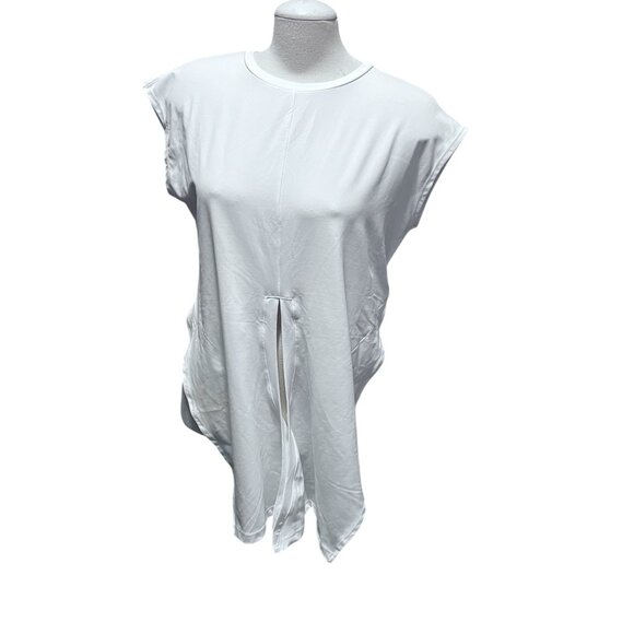 Halara Short Cap Sleeve Tie Wrap Waist Casual Shirts Sz Large White Stretchy - Picture 4 of 10